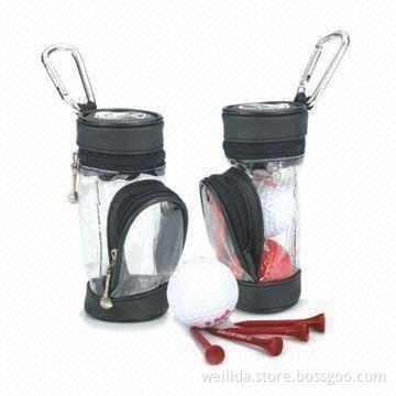 Golf Ball Bag in Clear PVC, with Metal Buckle, Outer Pockets for Tis, Various Colors are Optional